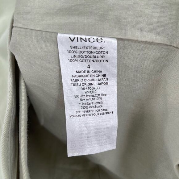 Vince Cinched Waist Jacket‎ Light Green 100% Cotton Button Closure Women Size 4 - Picture 7 of 9